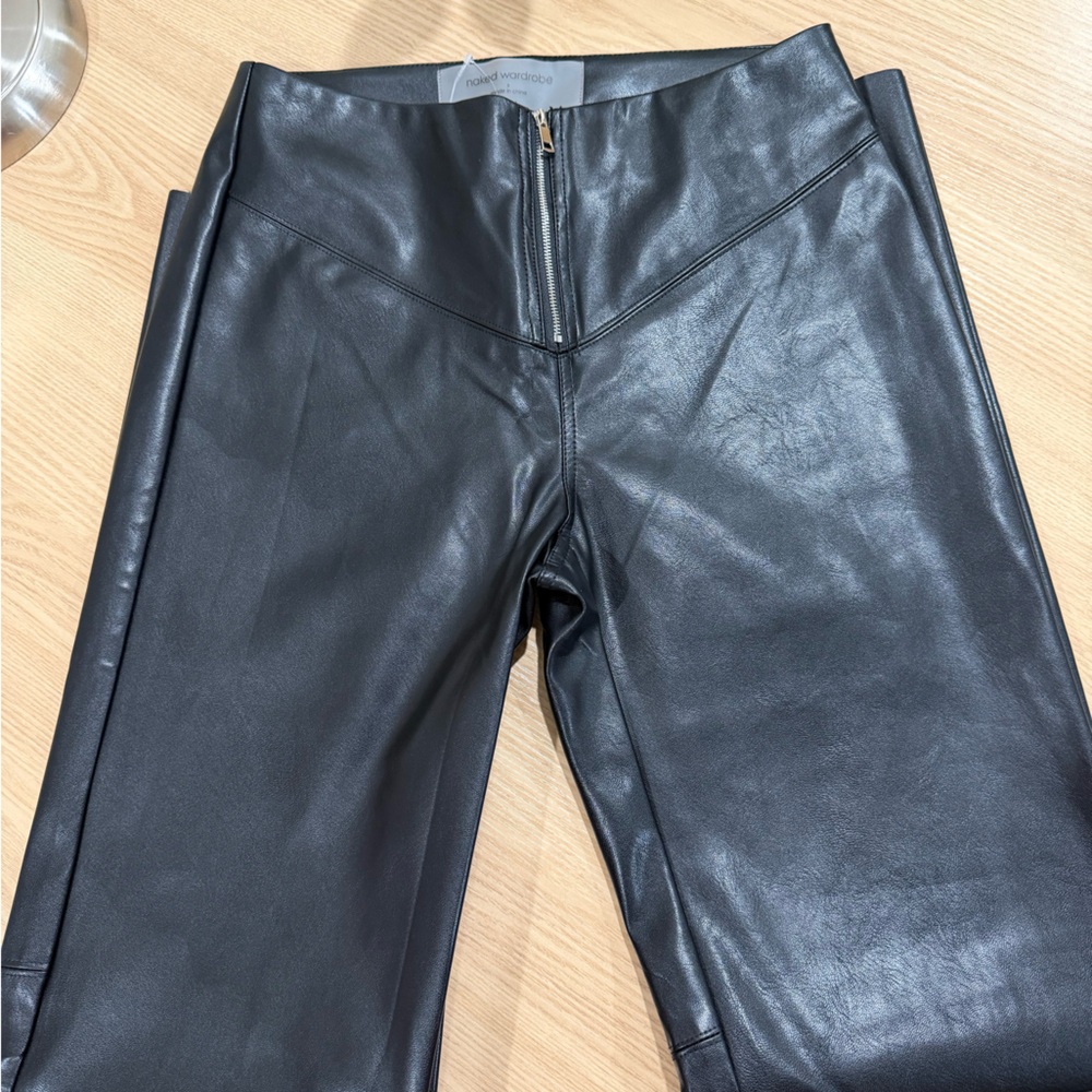 Naked Wardrobe Black leather pants with zipper BRAND NEW